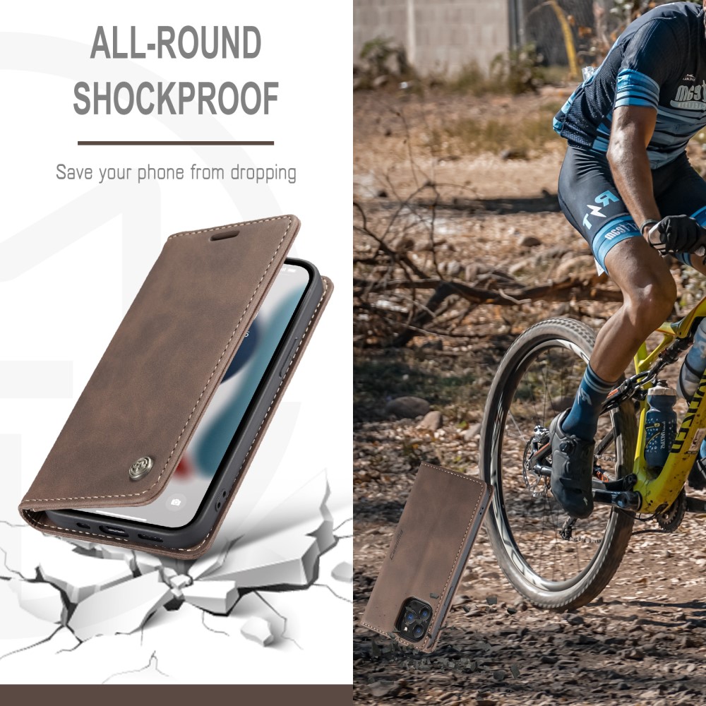 CASEME iPhone 13 Pro - CASEME Retro Läder Fodral - Mörk Brun