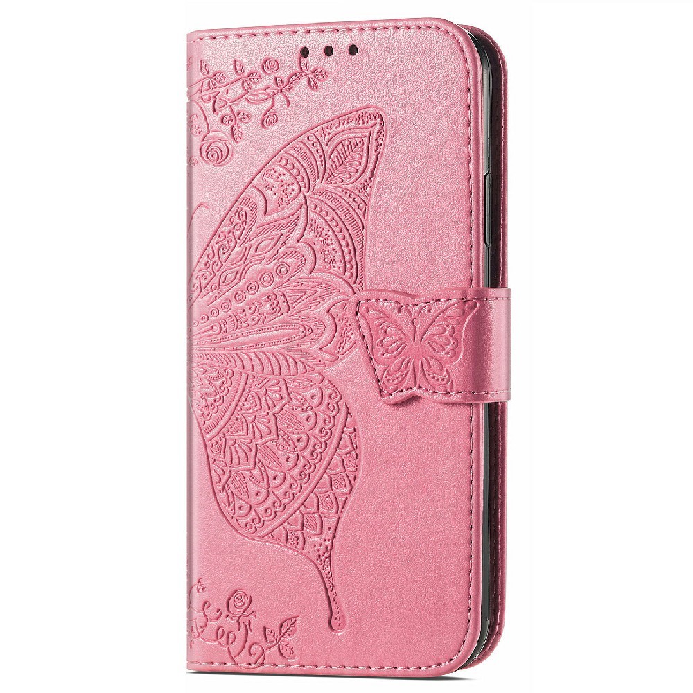  iPhone 13 Mini - Butterfly Tryckt Läder Fodral - Rosa