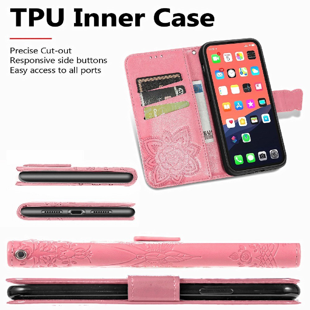  iPhone 13 Mini - Butterfly Tryckt Läder Fodral - Rosa
