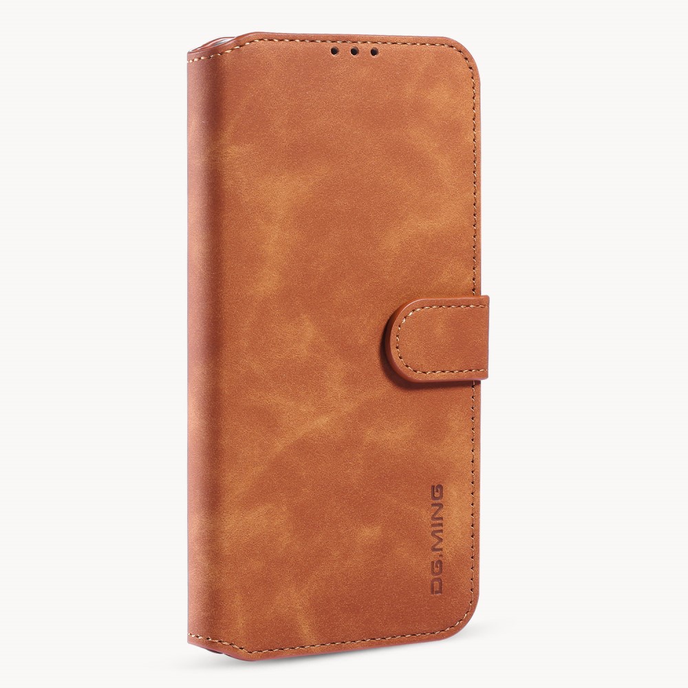 DG.MING iPhone 13 Mini - DG.MING Retro Läder Fodral - Brun