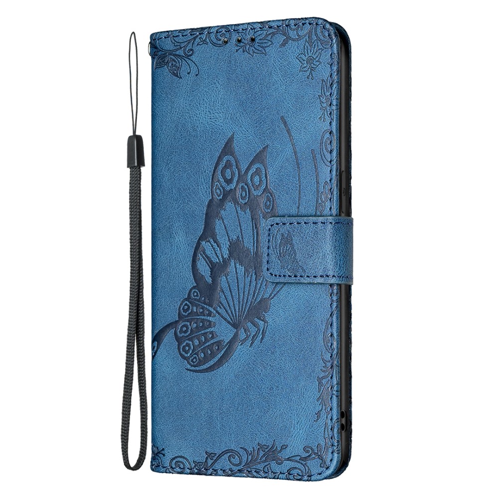  iPhone 13 Mini - Fjäril Tryck Läder Fodral - Blå