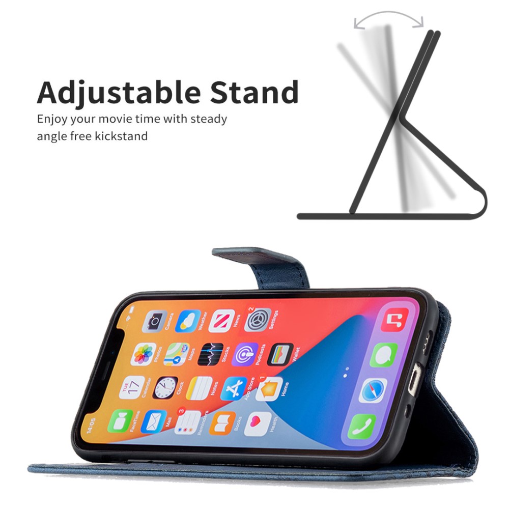  iPhone 13 Mini - Fjäril Tryck Läder Fodral - Blå