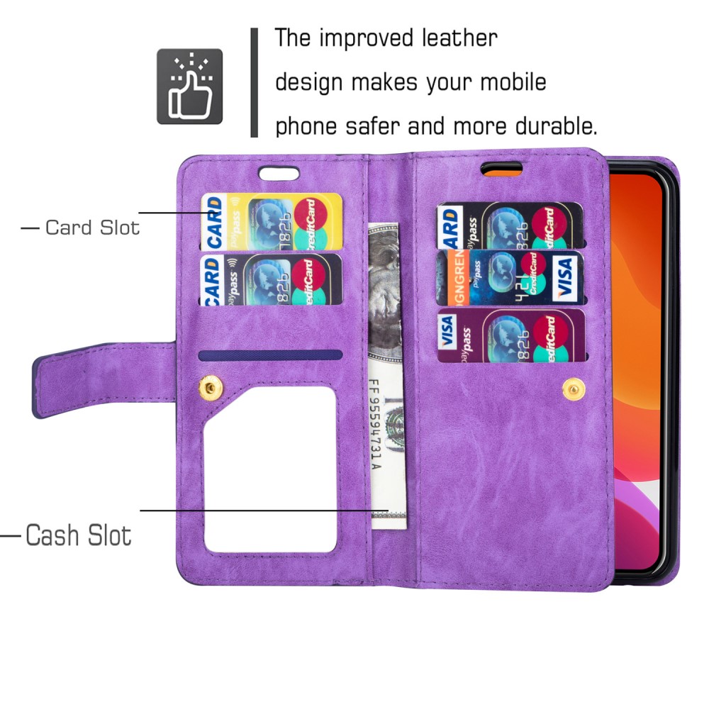  iPhone 13 Mini - Multifunktionellt Flerkort Läder Fodral - Lila