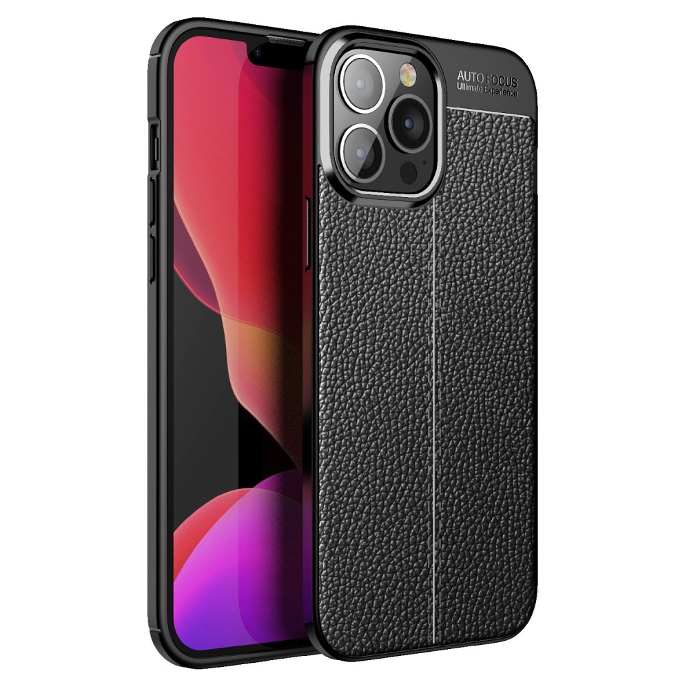  iPhone 13 Pro Max - Litchi Textur Skal - Svart