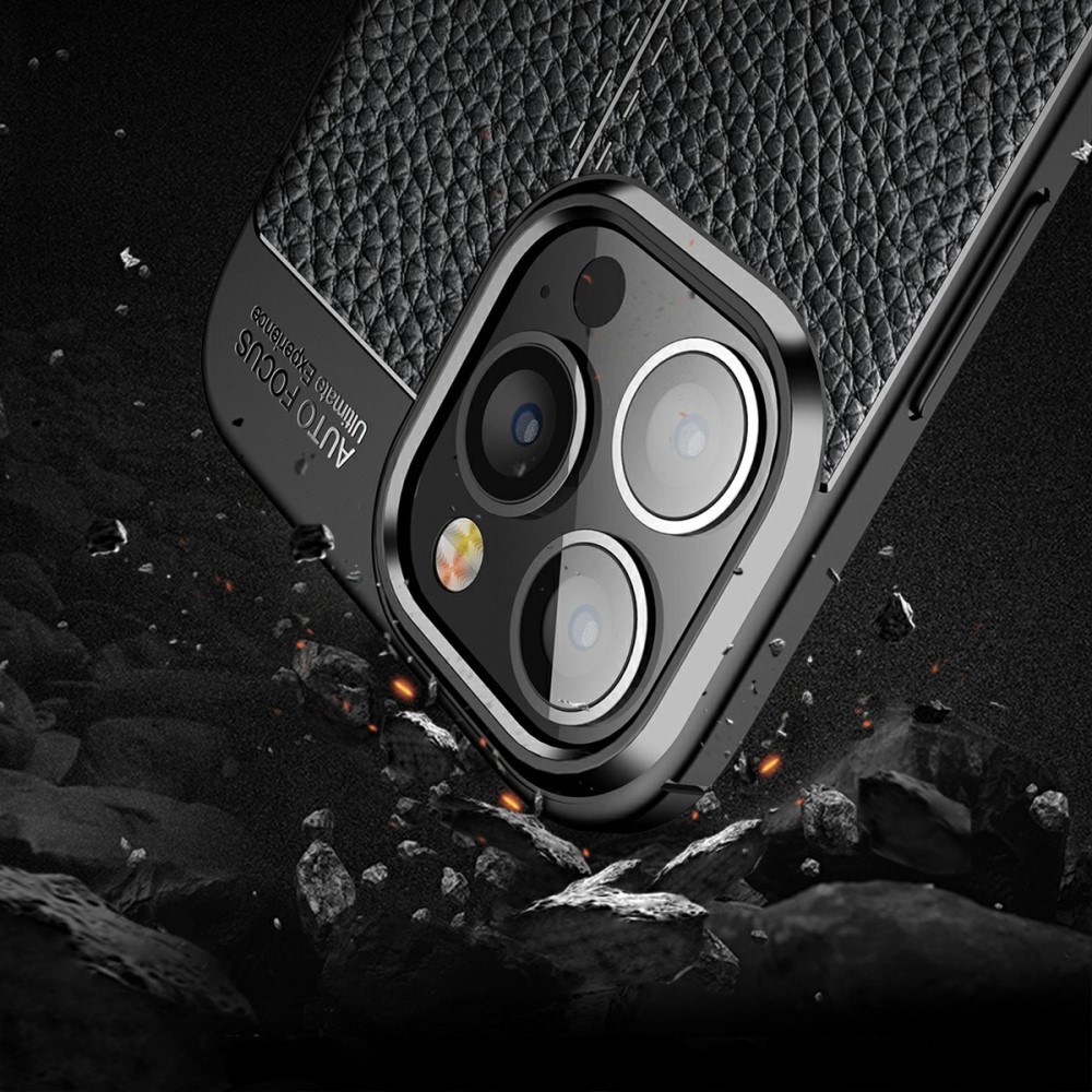  iPhone 13 Pro Max - Litchi Textur Skal - Svart