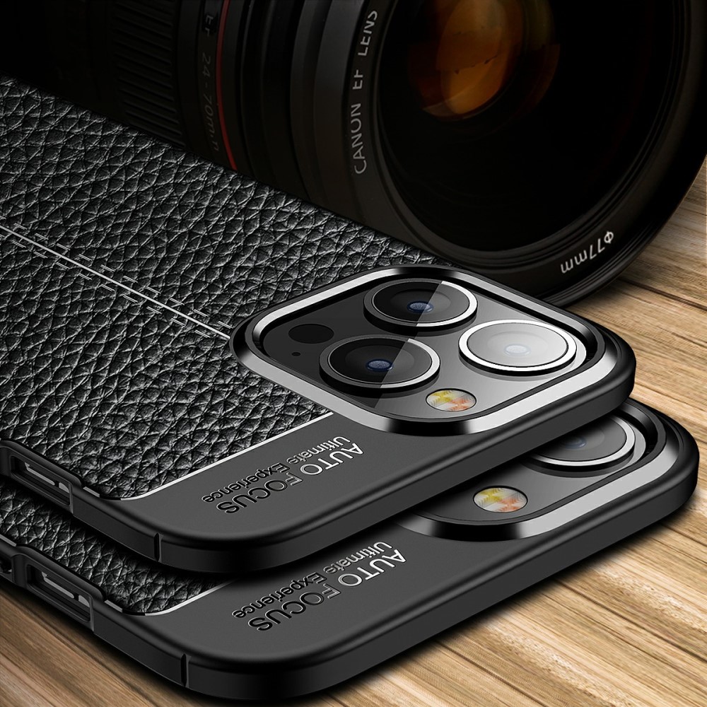  iPhone 13 Pro Max - Litchi Textur Skal - Svart