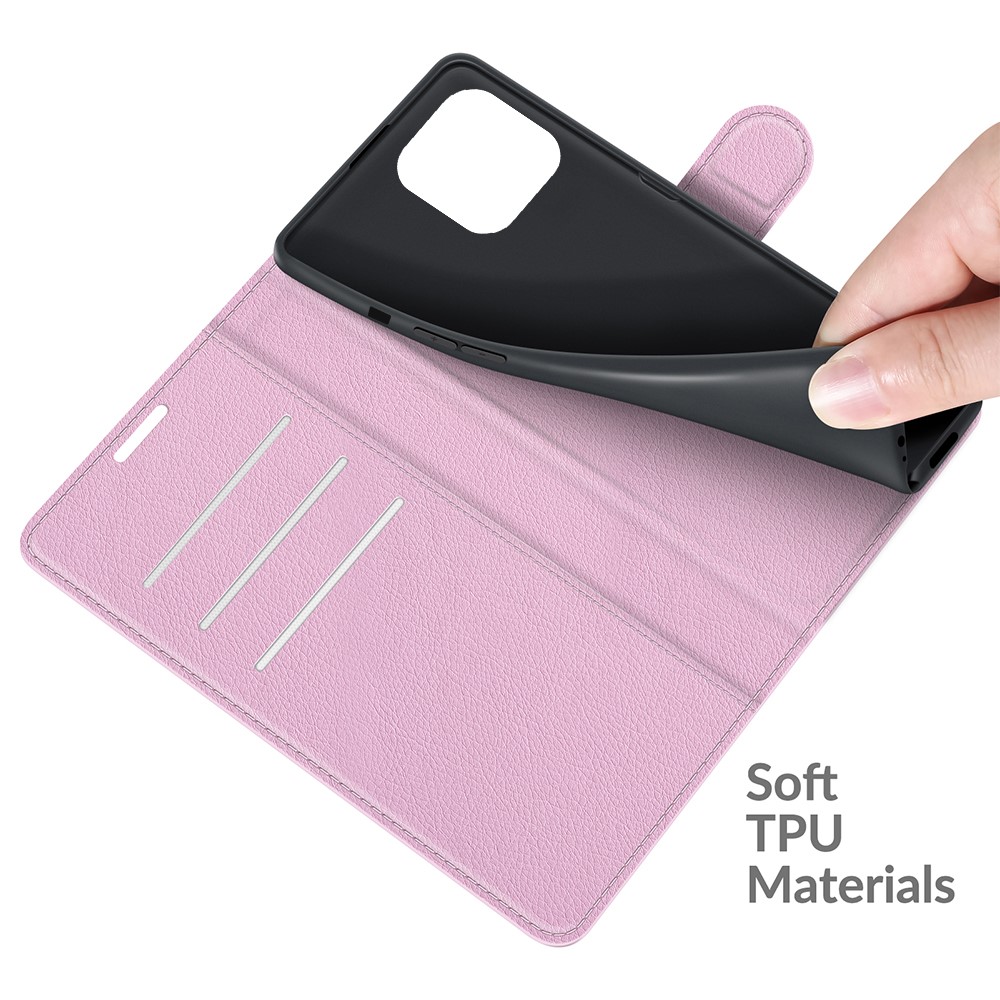  iPhone 13 Pro Max - Litchi Slim Läder Fodral - Ljus Rosa