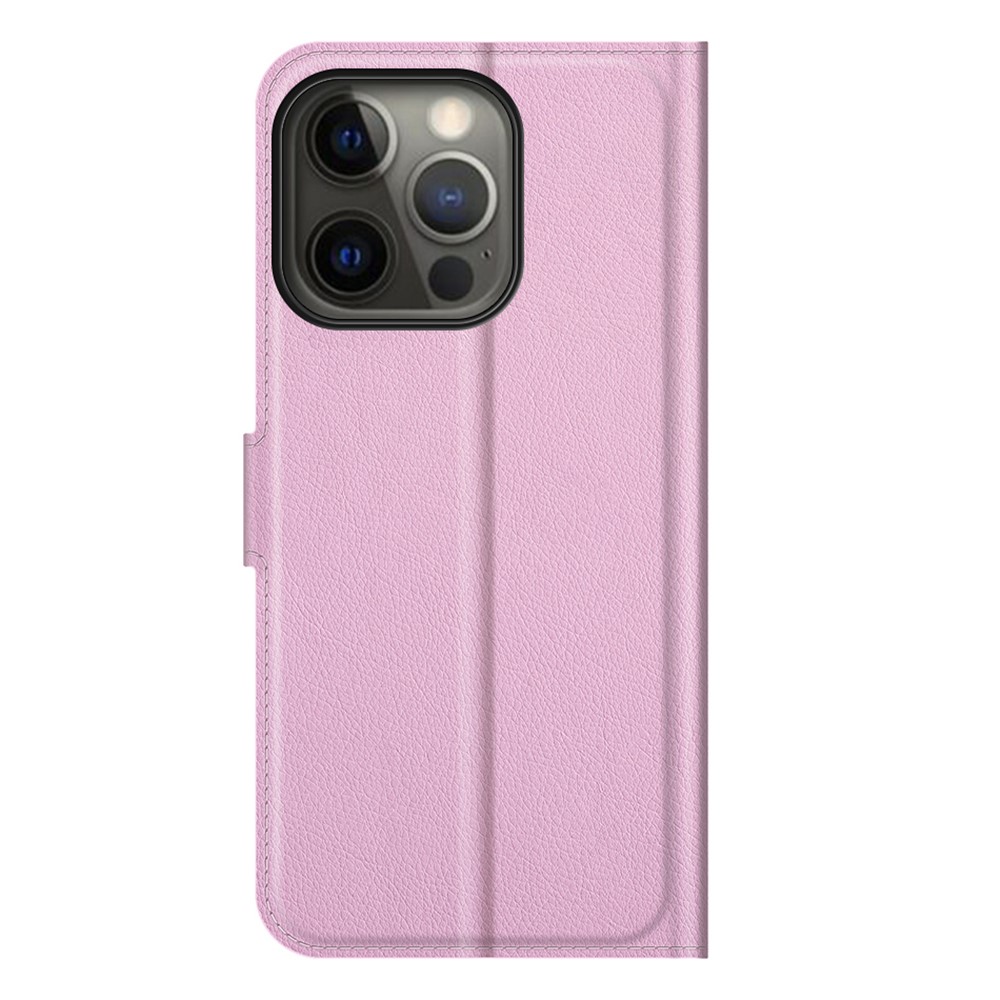  iPhone 13 Pro Max - Litchi Slim Läder Fodral - Ljus Rosa