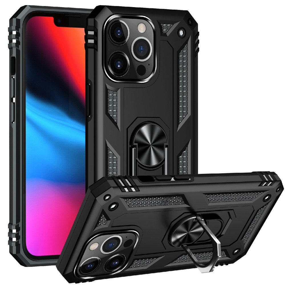  iPhone 13 Pro Max - Shockproof Hybrid Armor Ring Skal - Svart