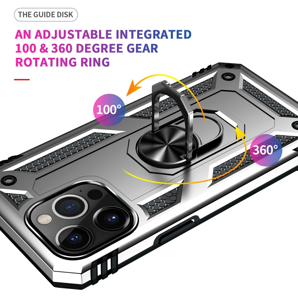  iPhone 13 Pro Max - Shockproof Hybrid Armor Ring Skal - Silver