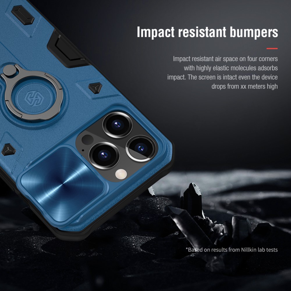 NILLKIN iPhone 13 Pro Max - NILLKIN CamShield Armor Hybrid Ring Skal - Blå