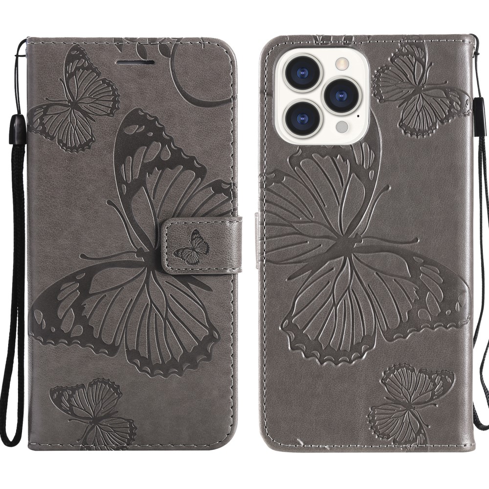  iPhone 13 Pro Max - Butterfly Läder Fodral - Grå