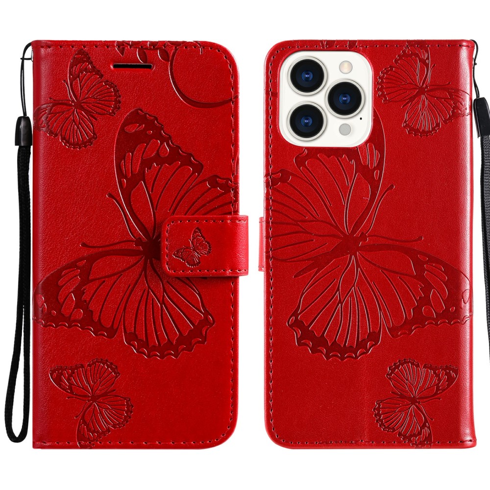  iPhone 13 Pro Max - Butterfly Läder Fodral - Röd
