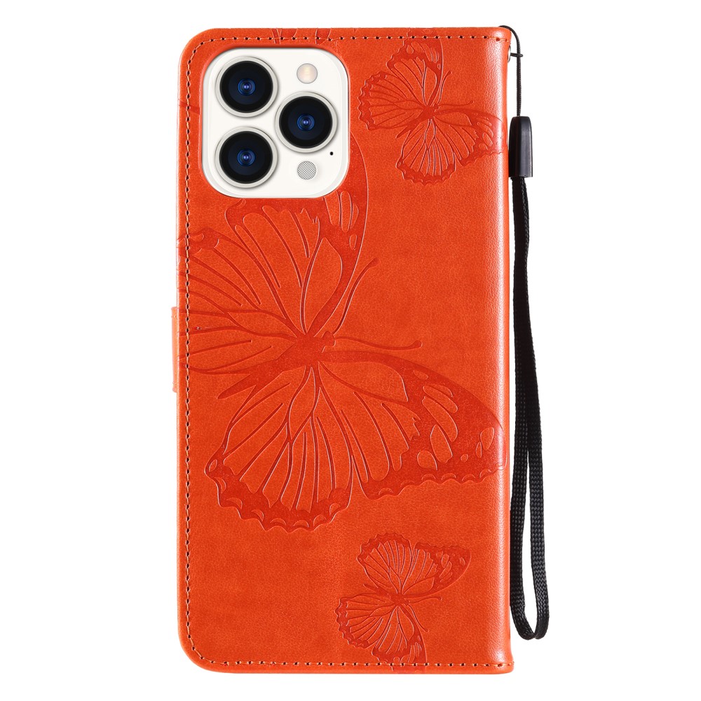  iPhone 13 Pro Max - Butterfly Läder Fodral - Orange