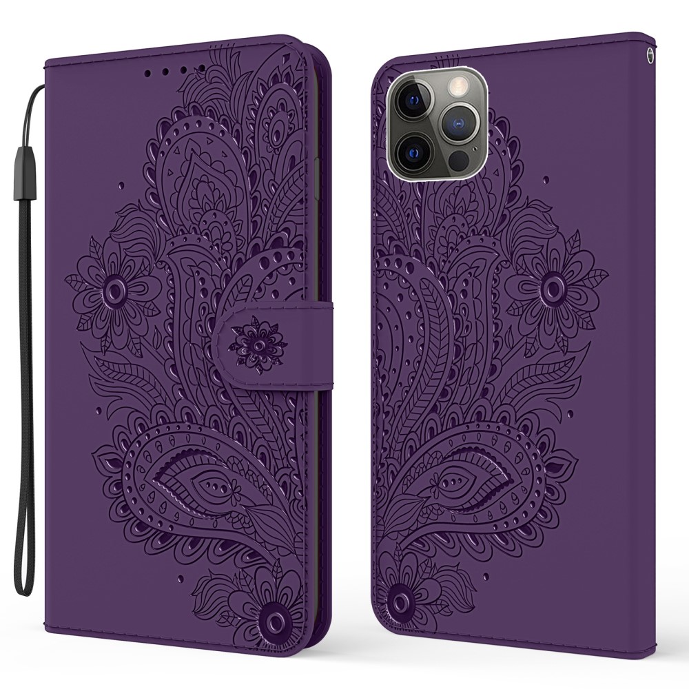  iPhone 13 Pro Max - Flower Mandala Läder Fodral - Lila