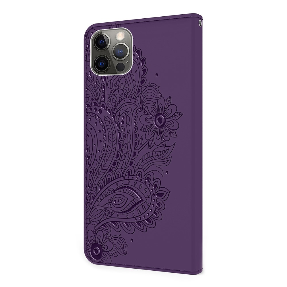  iPhone 13 Pro Max - Flower Mandala Läder Fodral - Lila