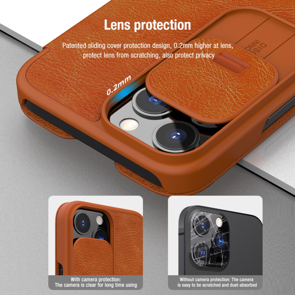 NILLKIN iPhone 13 Pro Max - NILLKIN Qin CamShield Läder Fodral - Svart