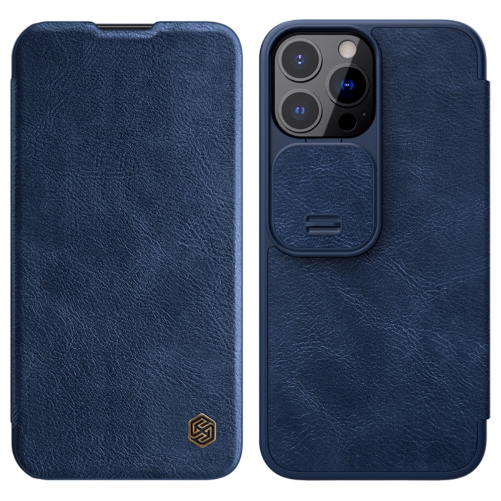 NILLKIN iPhone 13 Pro Max - NILLKIN Qin CamShield Läder Fodral - Blå