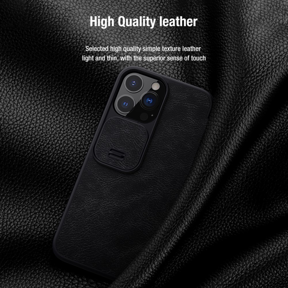NILLKIN iPhone 13 Pro Max - NILLKIN Qin CamShield Läder Fodral - Blå