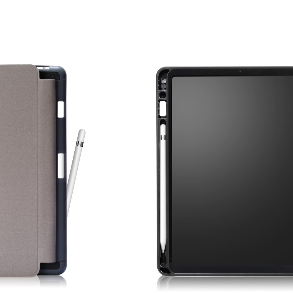  iPad 10.2 2019/2020/2021 Fodral Läder Tri-Fold Pennhållare Svart