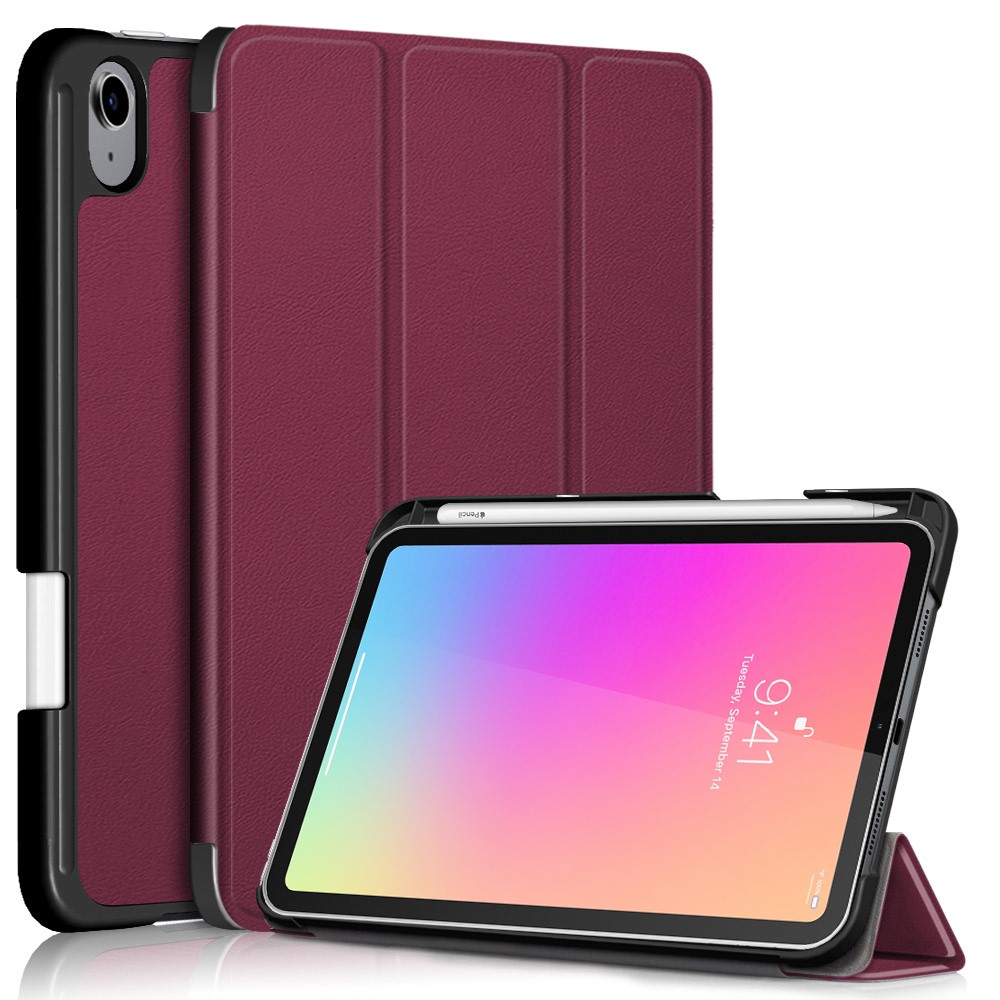  iPad Mini 2024/2021 Fodral Tri-Fold Med Pennhållare Vinröd