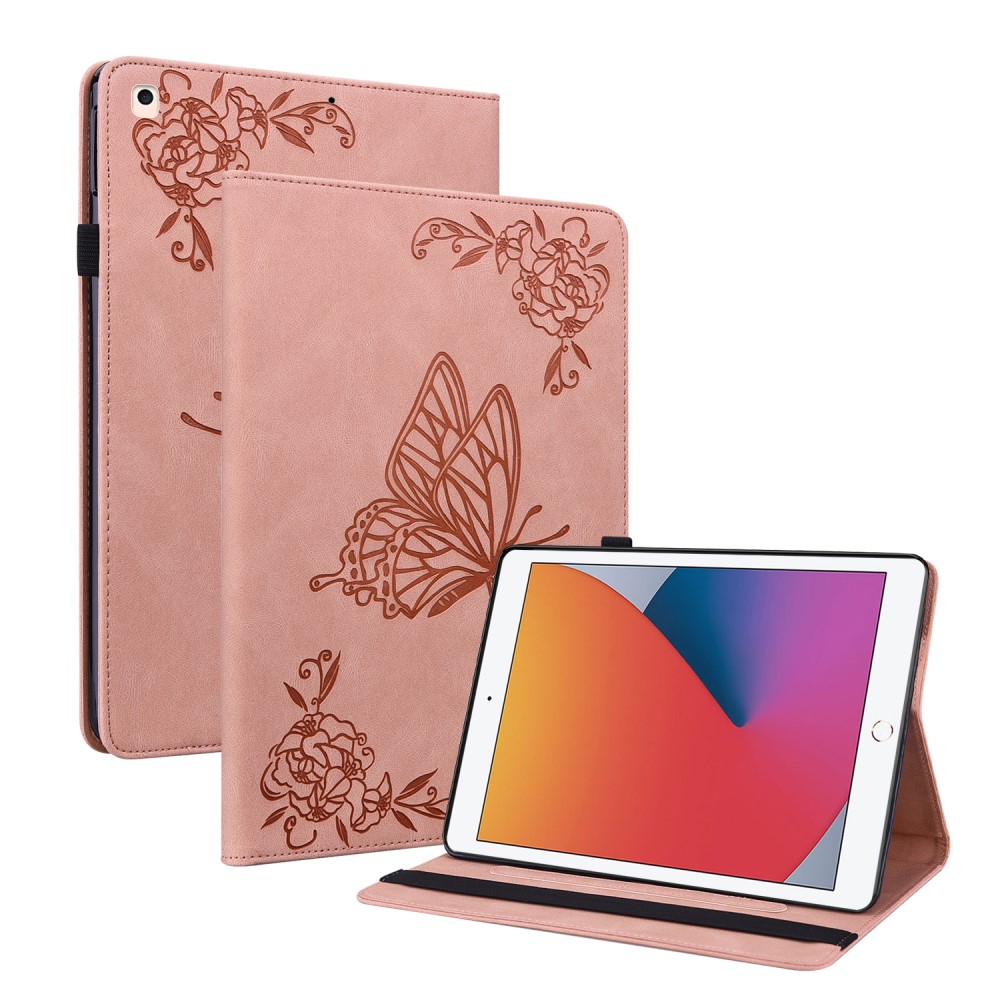  iPad 10.2 2019/2020/2021 Fodral Butterfly Flower Rosa