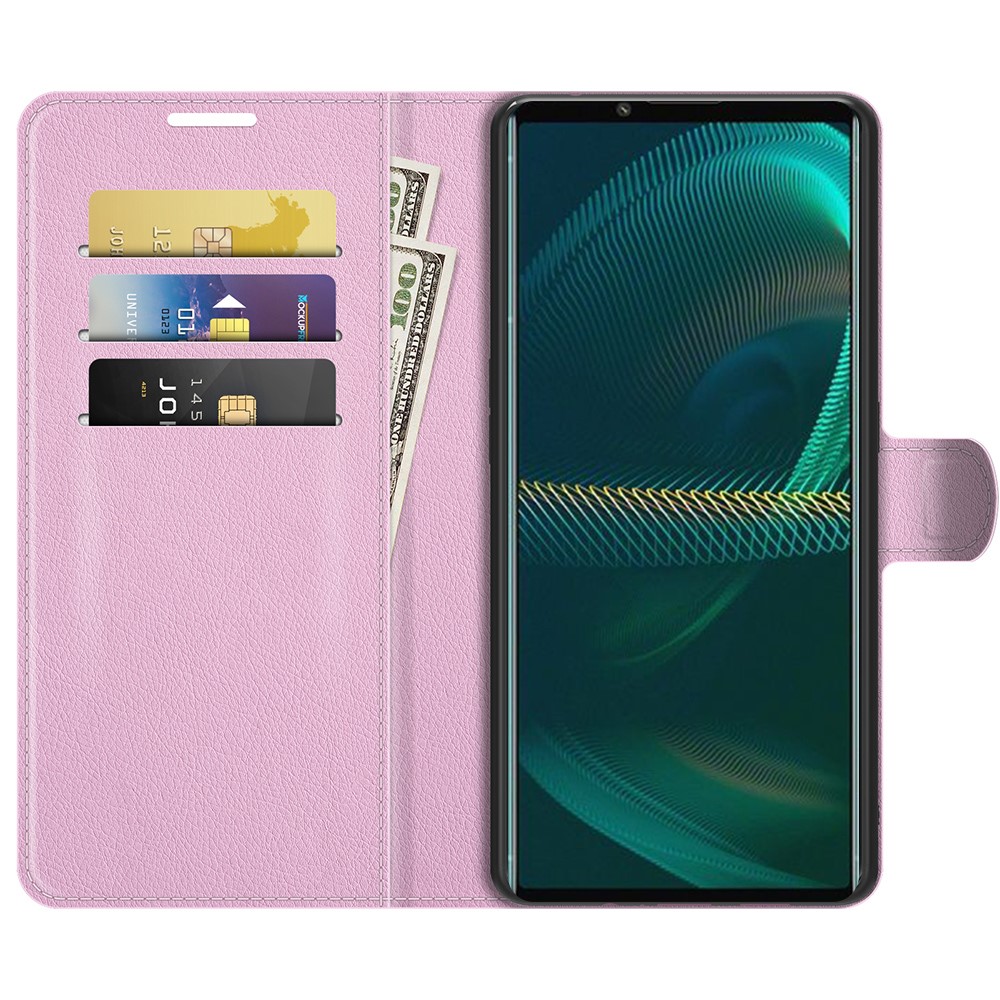  Sony Xperia 5 III Fodral Litchi Läder Ljus Rosa