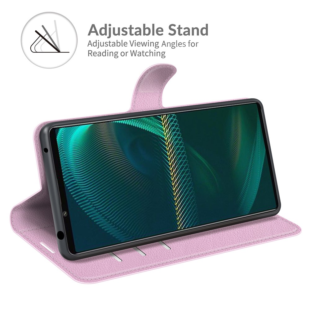  Sony Xperia 5 III Fodral Litchi Läder Ljus Rosa