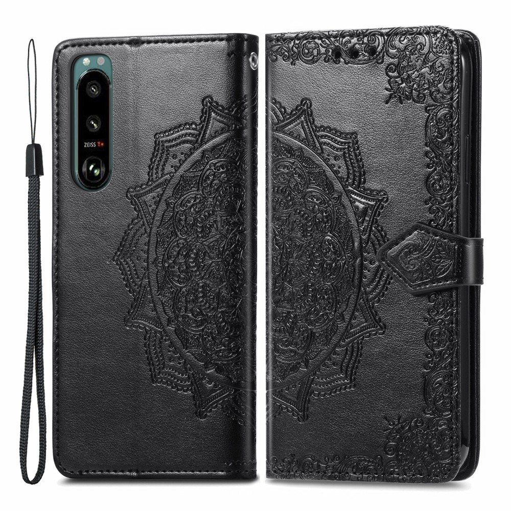  Sony Xperia 5 III Fodral Läder Mandala Flower Svart