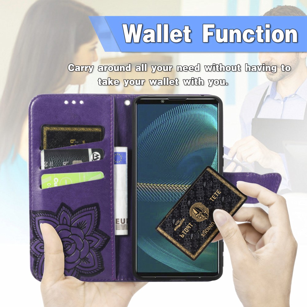  Sony Xperia 5 III Fodral Tryckt Butterfly Lila