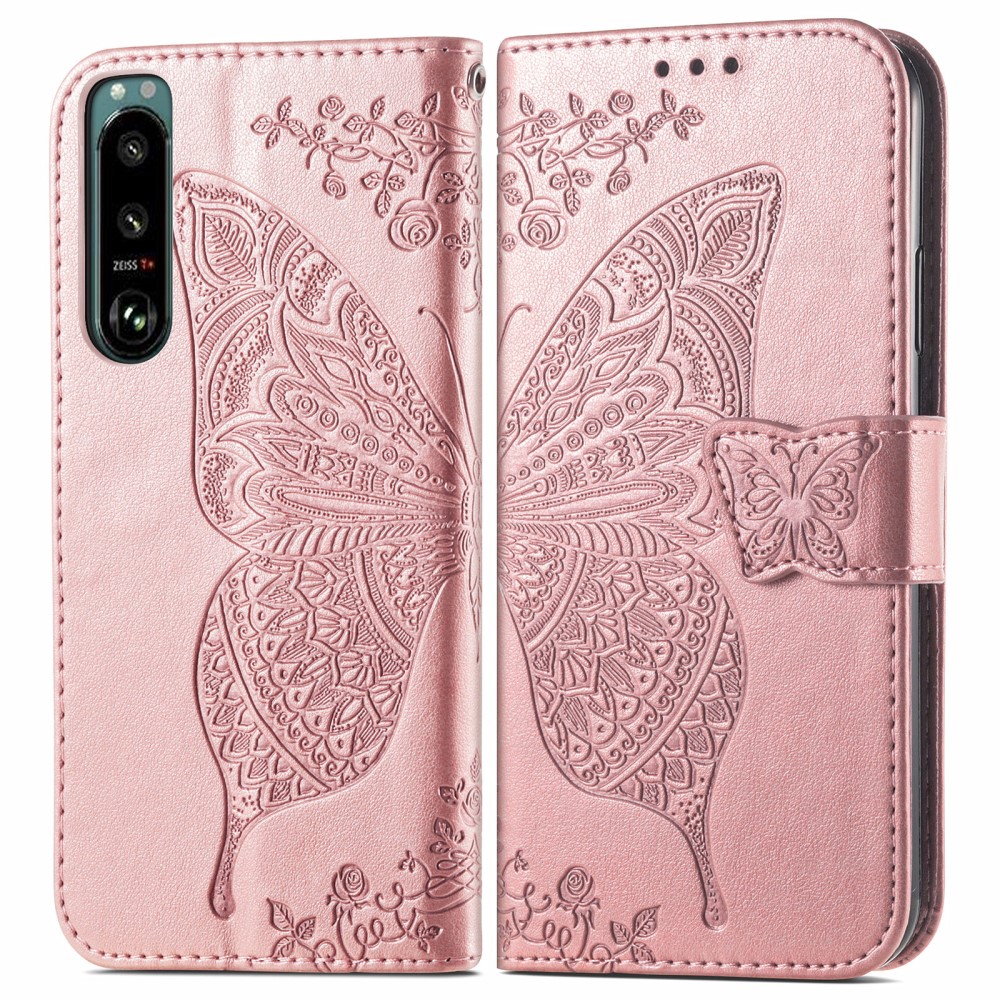 Sony Xperia 5 III Fodral Tryckt Butterfly Roséguld
