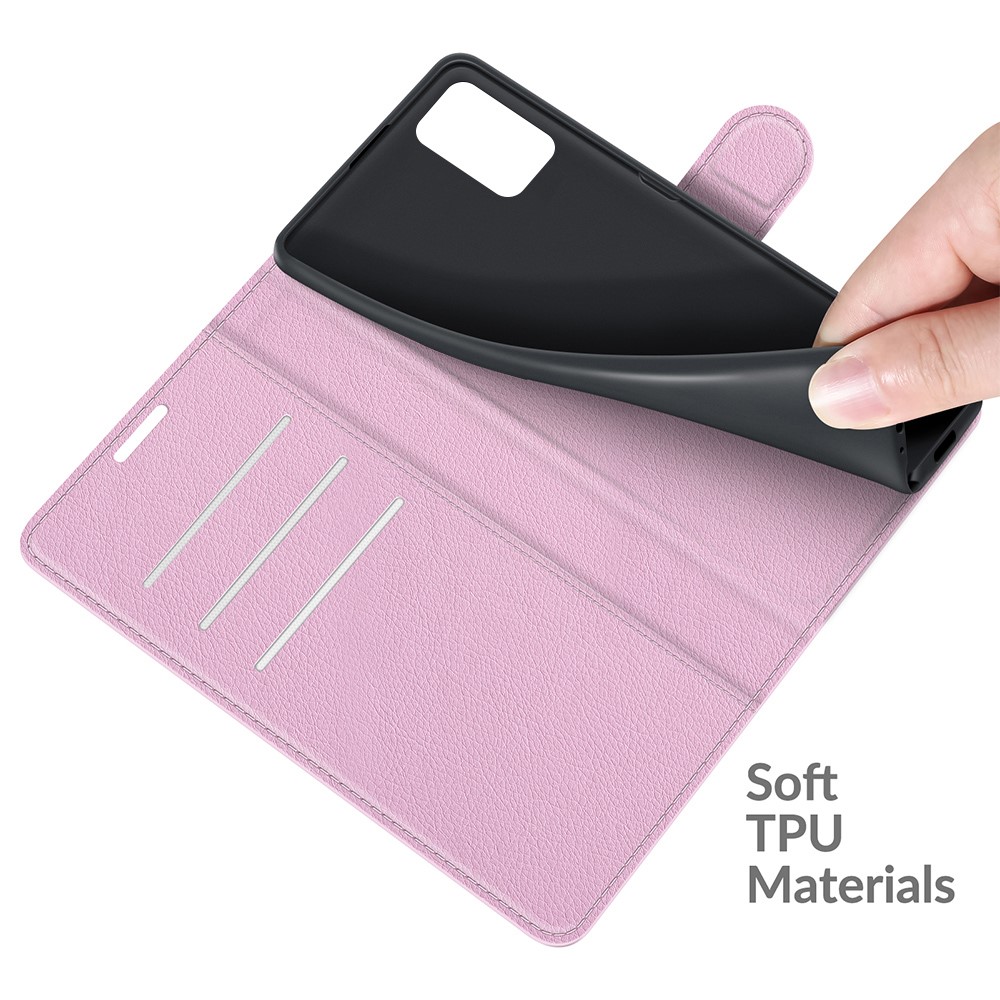  Samsung Galaxy A03s Fodral Litchi Läder Ljus Rosa