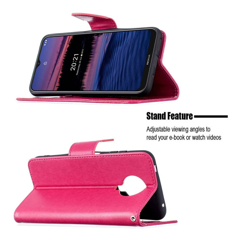  Nokia G10 / G20 Fodral Tryckt Butterfly Läder Rosa