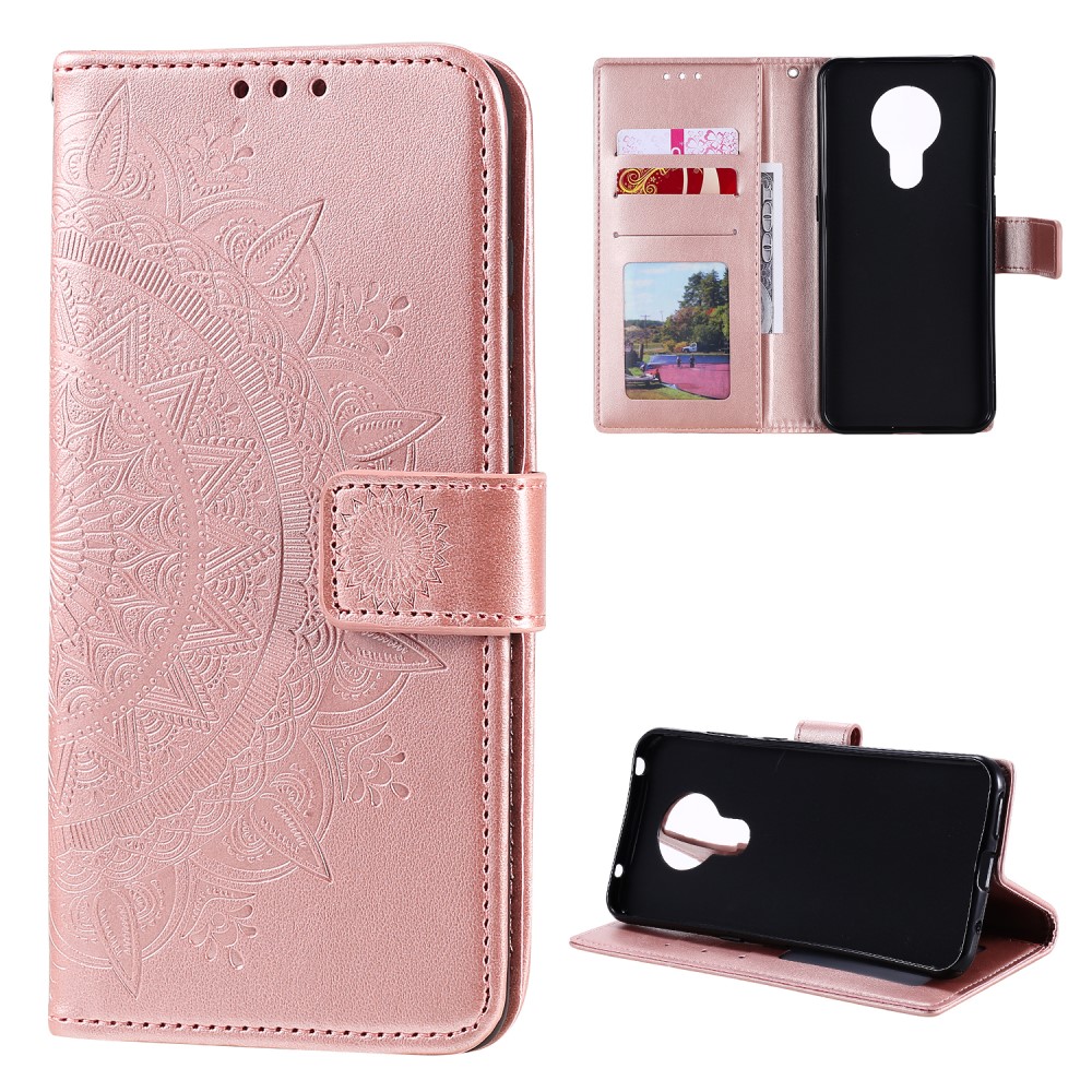  Nokia G10 / G20 Fodral Tryckt Mandala Läder Roséguld