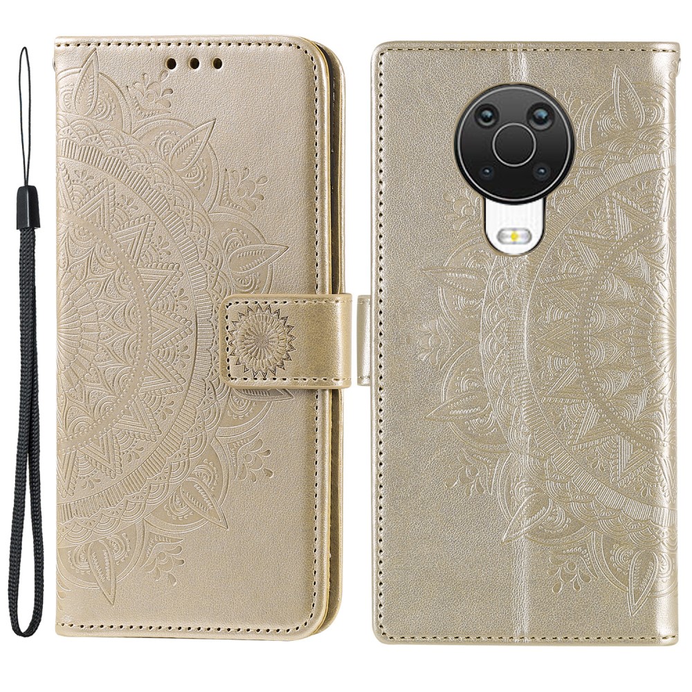  Nokia G10 / G20 Fodral Tryckt Mandala Läder Guld