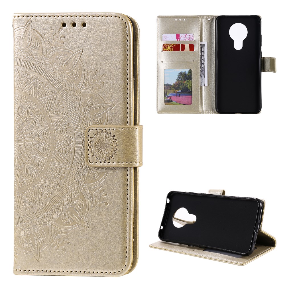  Nokia G10 / G20 Fodral Tryckt Mandala Läder Guld