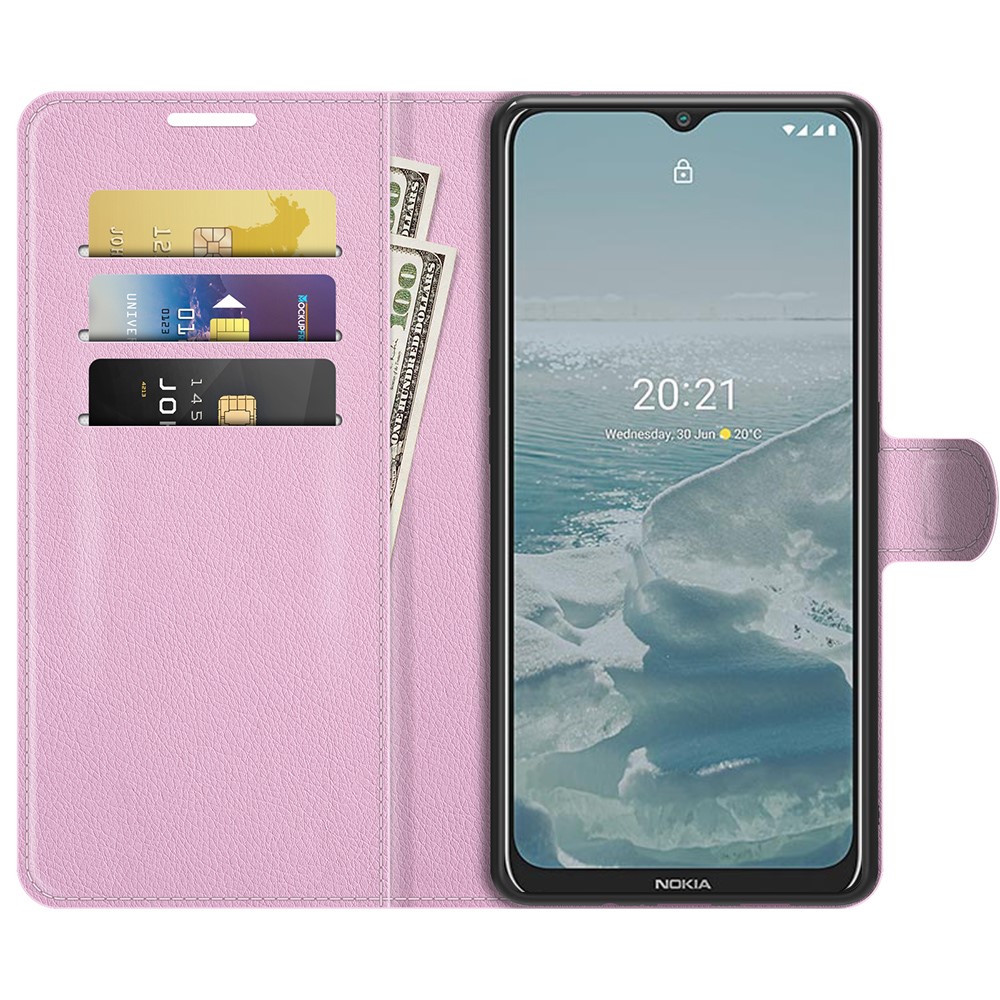  Nokia G10 / G20 Fodral Litchi Läder Ljus Rosa