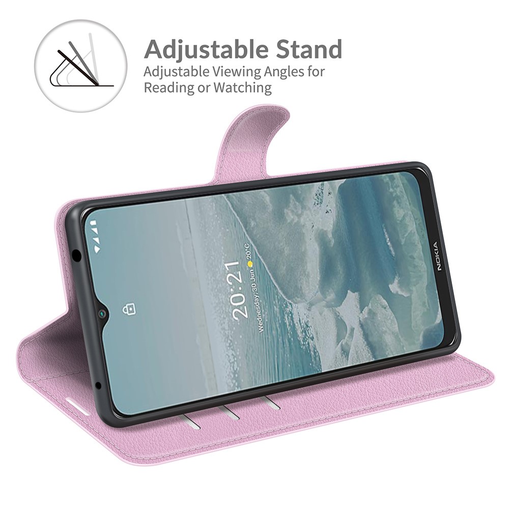  Nokia G10 / G20 Fodral Litchi Läder Ljus Rosa