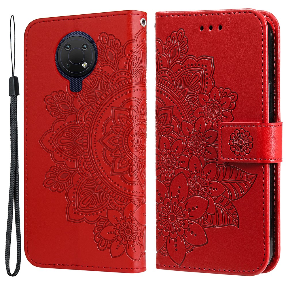  Nokia G10 / G20 Fodral Mandala Läder Röd