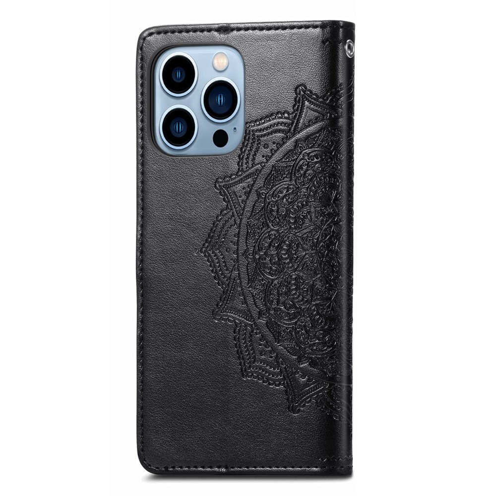  iPhone 13 Pro Max Fodral Mandala Textur Läder Svart