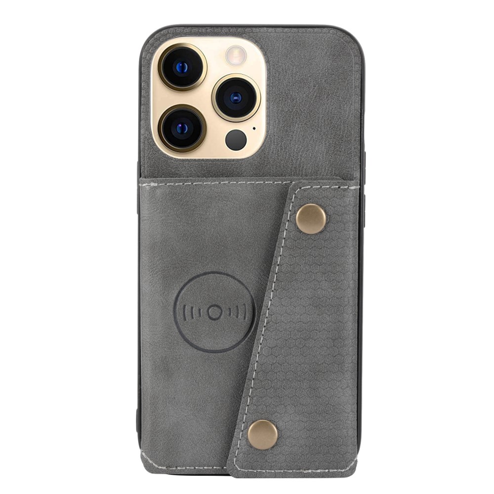  iPhone 13 Pro Max Skal Läder Med Kortfack Och Magnet Grå