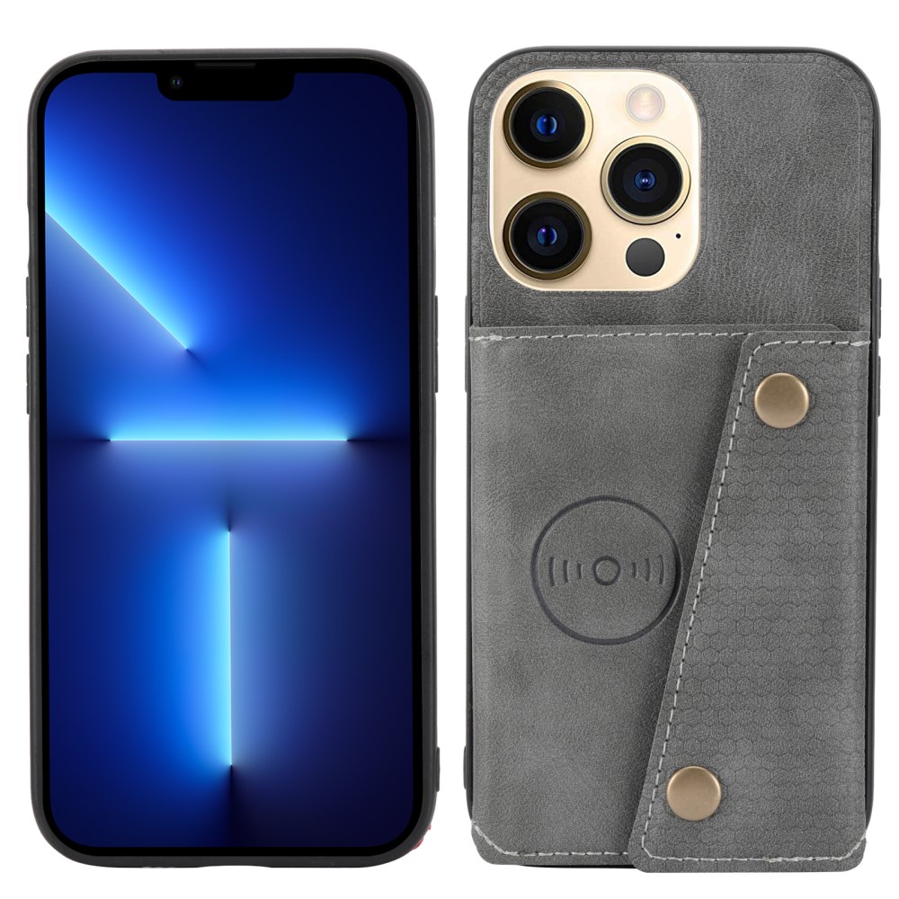  iPhone 13 Pro Skal Läder Med Kortfack Och Magnet Grå