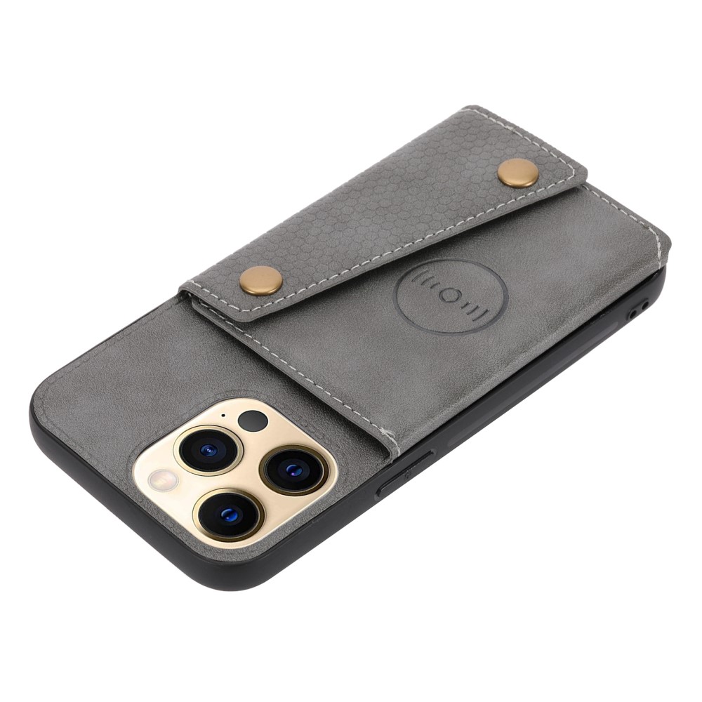  iPhone 13 Pro Skal Läder Med Kortfack Och Magnet Grå