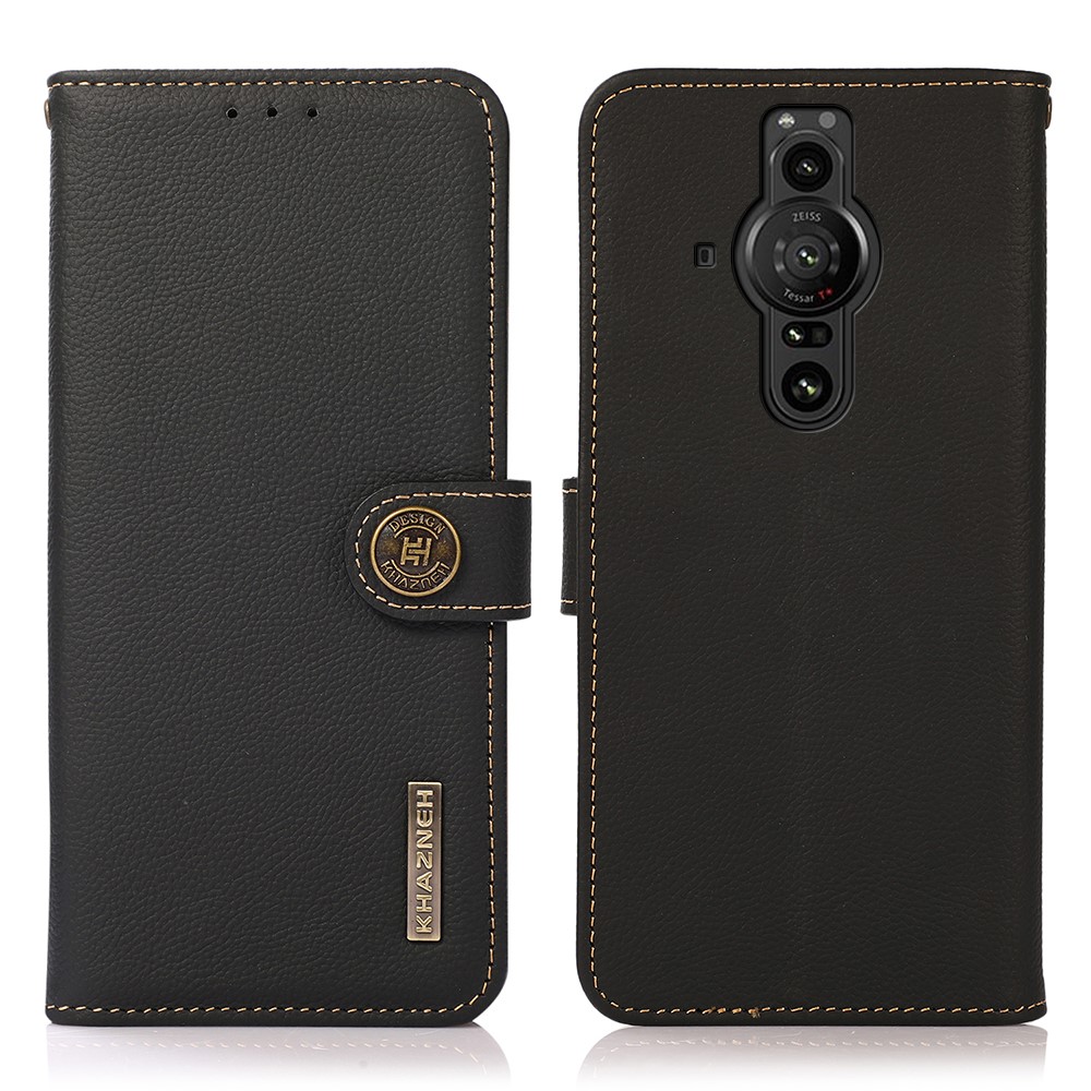 KHAZNEH KHAZNEH Sony Xperia Pro-I Fodral Äkta Läder Litchi Svart