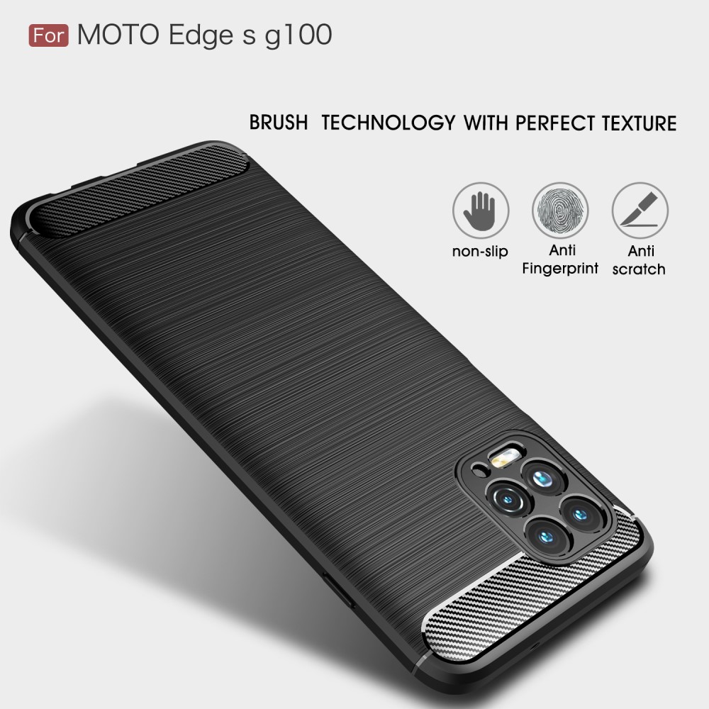  Motorola Moto G100 Skal Borstad Stål- Och Kolfiber Textur Svart
