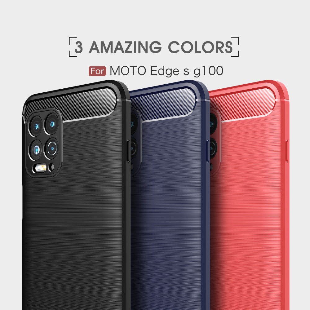  Motorola Moto G100 Skal Borstad Stål- Och Kolfiber Textur Blå