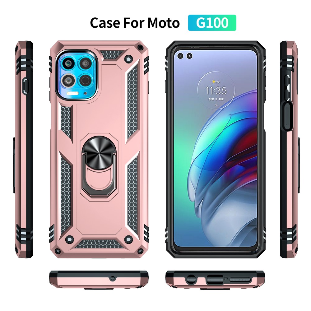  Motorola Moto G100 Skal Hybrid Ring Skal Roséguld