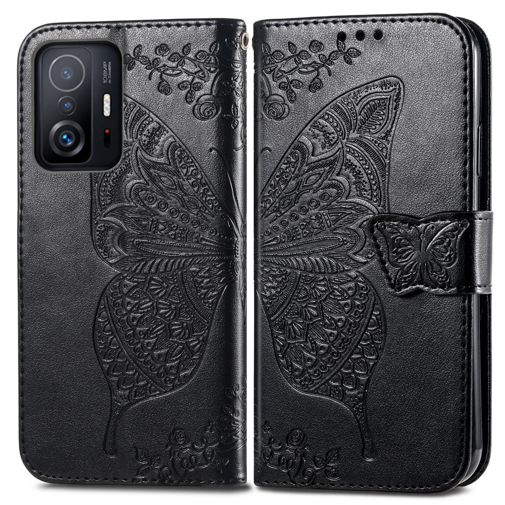  Xiaomi 11T / 11T Pro Fodral Läder Butterfly Svart