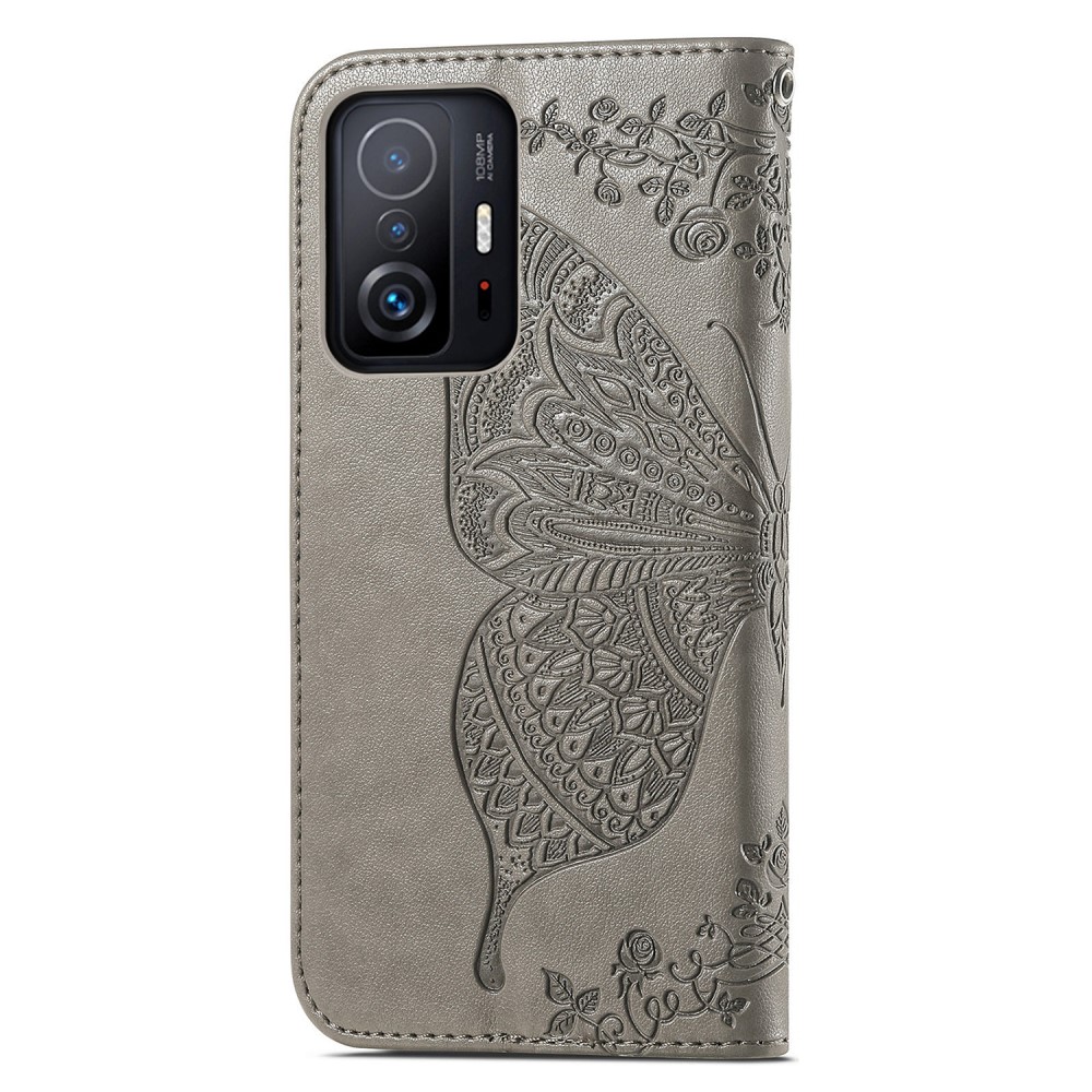  Xiaomi 11T / 11T Pro Fodral Läder Butterfly Grå