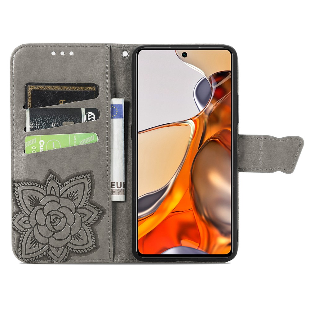  Xiaomi 11T / 11T Pro Fodral Läder Butterfly Grå